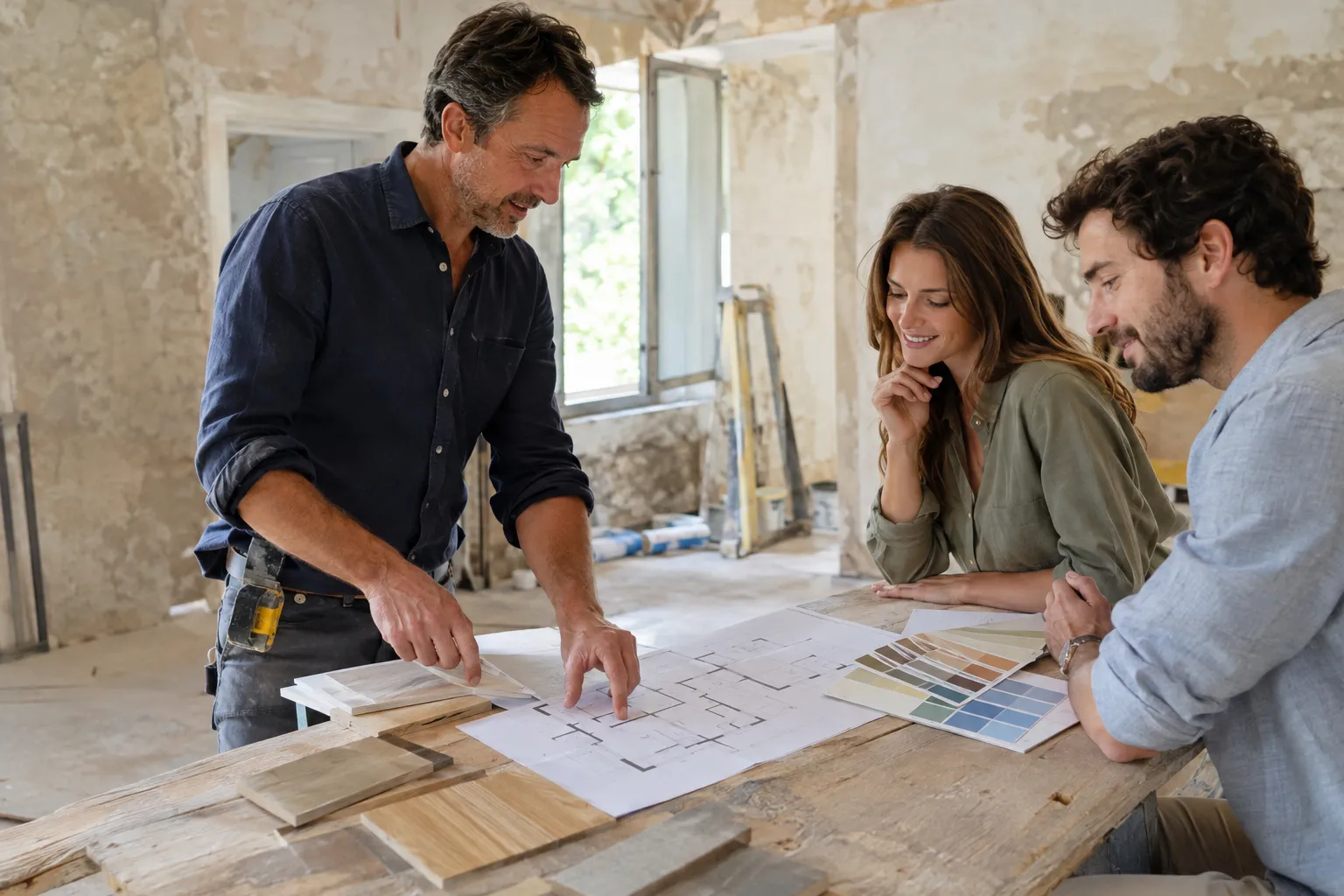 L’étude du projet : plans, échantillons et explications données au couple