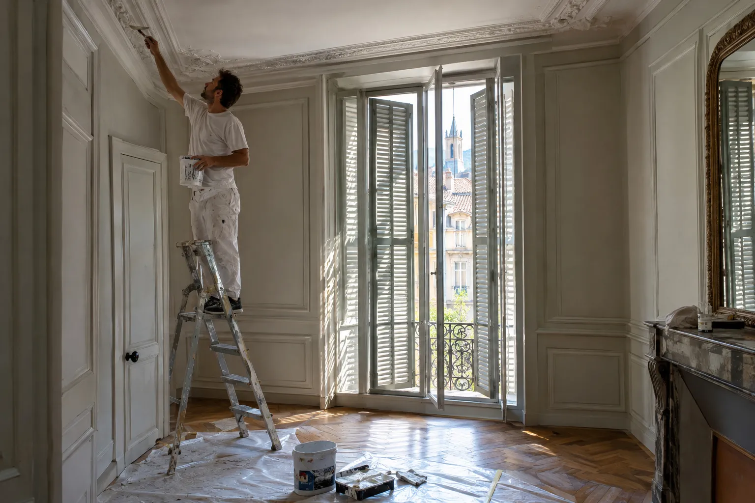 Appartement ancien du centre d’Aix-en-Provence rénové, haut plafond, parquet ciré et grande fenêtre sur rue